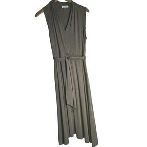 Calvin Klein Midi Dress Green  Sleeveless V-Neck Size 10 Tie Waist